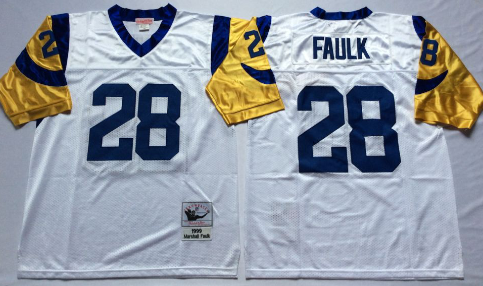 Men NFL Los Angeles Rams 28 Faulk white Mitchell Ness jerseys